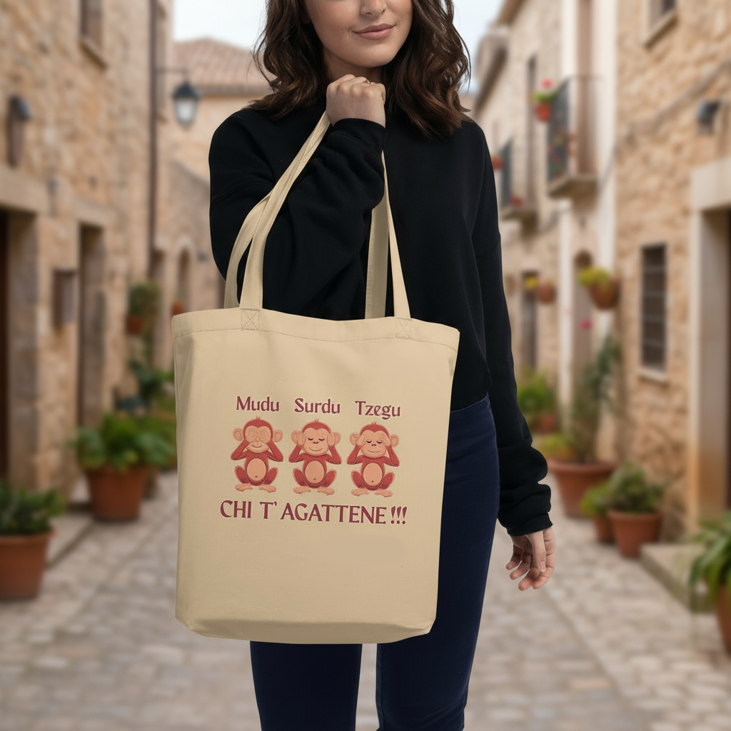 Shopping bag ecologica "Mudu, Surdu, Tzegu..."